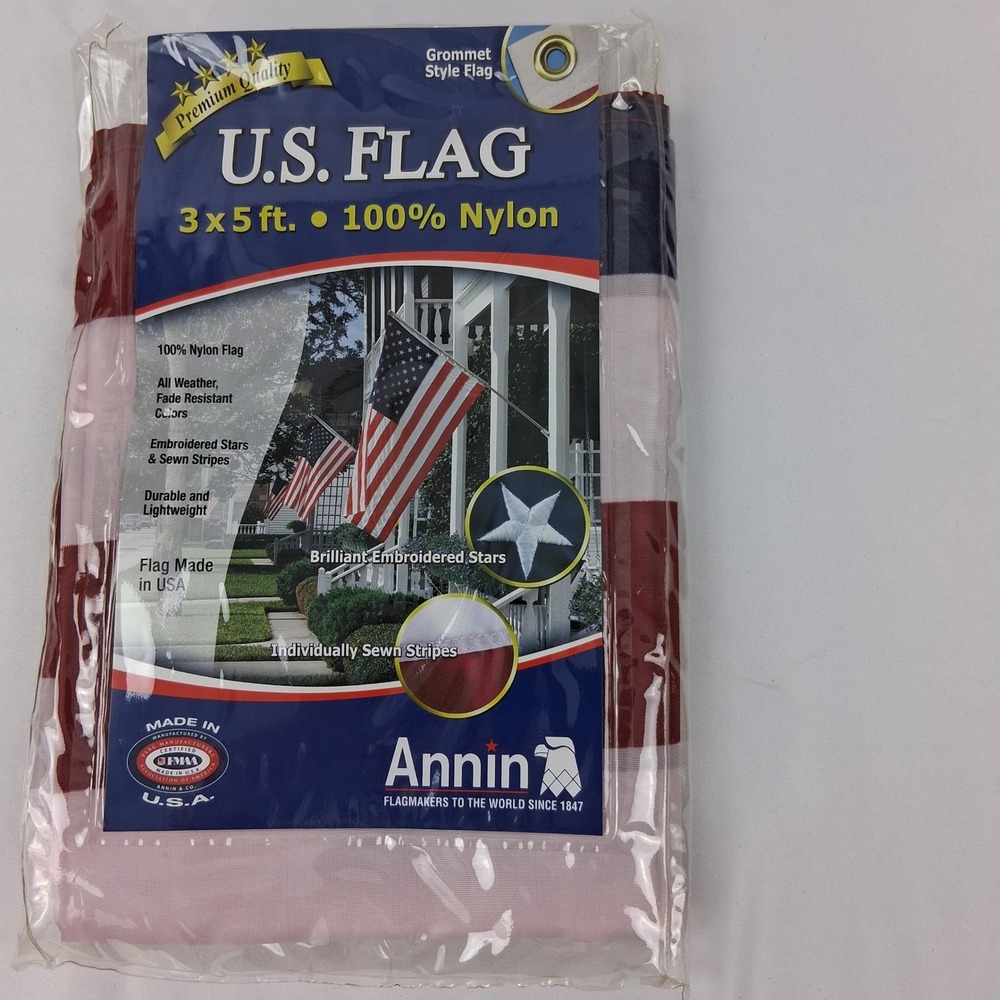 Annin & Co US Flag 3x5 ft 100% Nylon Embroidered Stars Sewn Stripes Made in USA